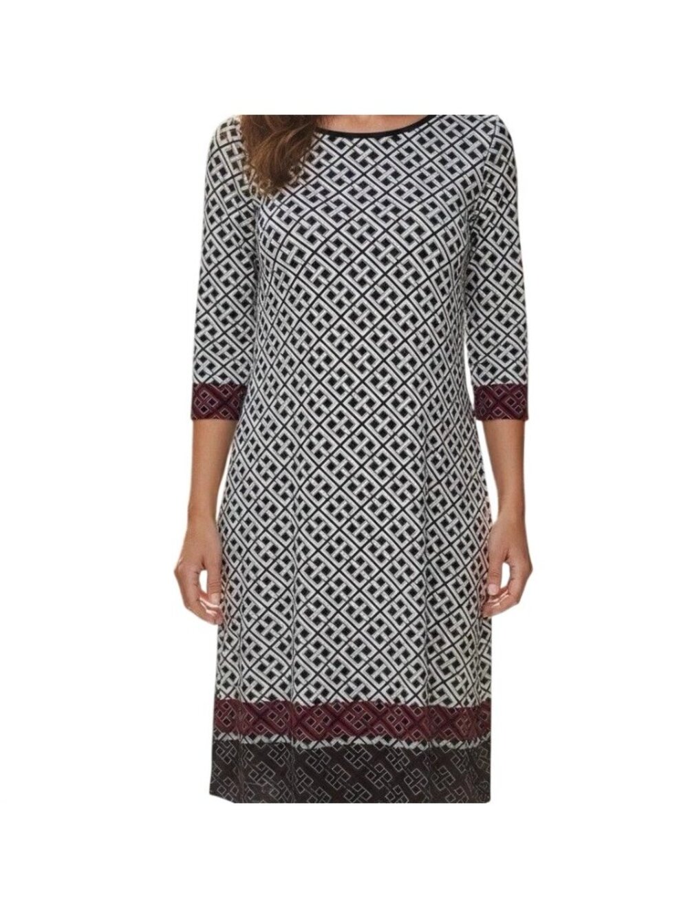 White House Black Market Dress XL Geometric Print 3/4 Sleeve Black White Career